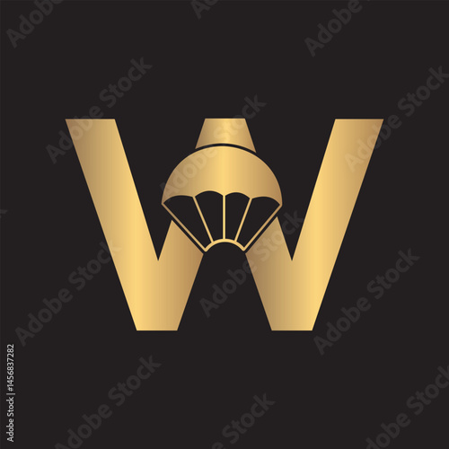 Initial Parashot Logo combine with letter W vector template
