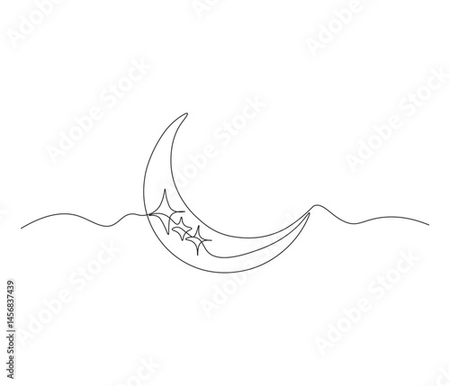 One Continuous Line drawing of aesthethic crescent moon. single line illustration of crescent moon. Editable Outline