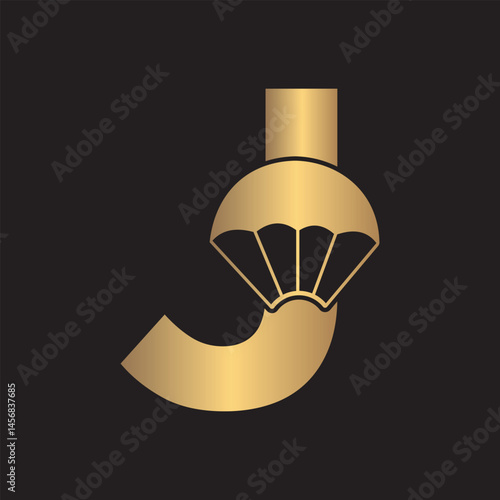 Initial Parashot Logo combine with letter J vector template