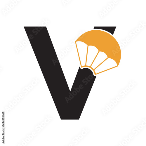 Initial Parashot Logo combine with letter V vector template