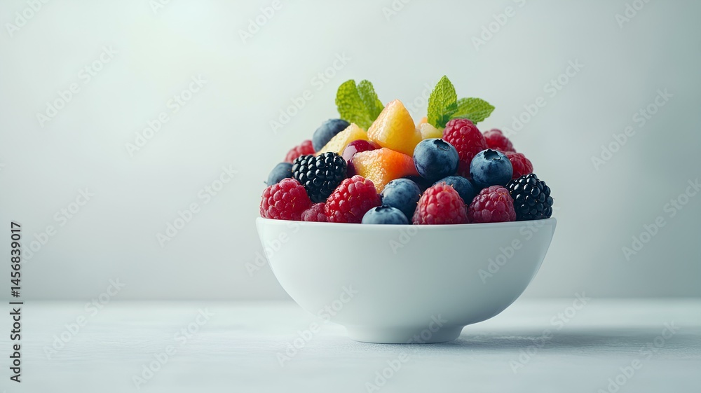fresh fruit salad in a white bowl on white background fresh fruit salad in a white bowl on white background