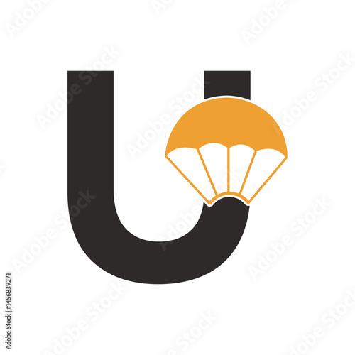 Initial Parashot Logo combine with letter U vector template