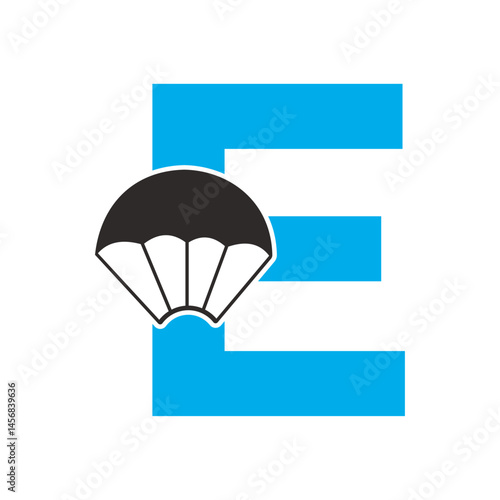 Initial Parashot Logo combine with letter E vector template