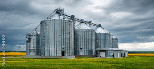 Obraz na płótnie Metal modern silo tank. Agriculture farming business. Generative AI technology. w salonie
