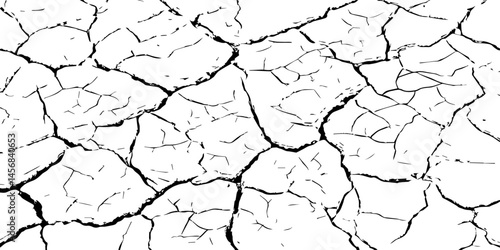 High-Resolution Vector Texture of Dry Cracked Earth with Transparent Background – Grunge Distressed Overlay Featuring Natural Split Lines and Soil Fractures	
