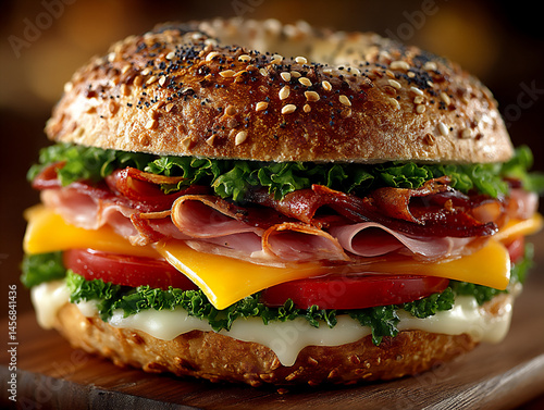 bagel sandwich cross-section with fresh layers