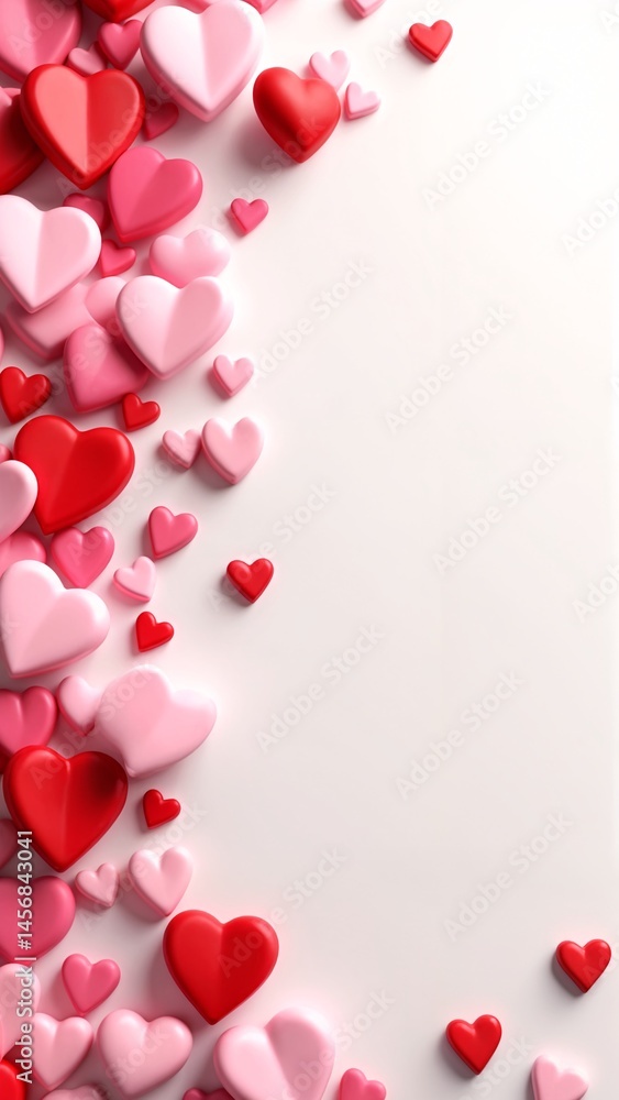 A white background with many pink and red hearts scattered across it. A white background with many pink and red hearts scattered across it.