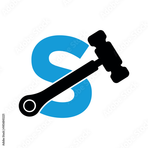 Initial hammer Logo combine with letter S vector template
