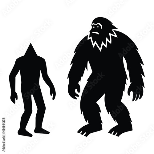 Bigfoot and Headless Humanoid Silhouettes Mysterious Cryptid Illustration