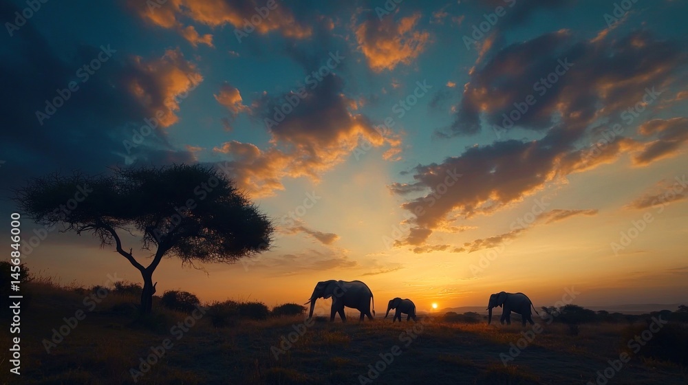 Naklejka premium Majestic Elephants at Sunrise