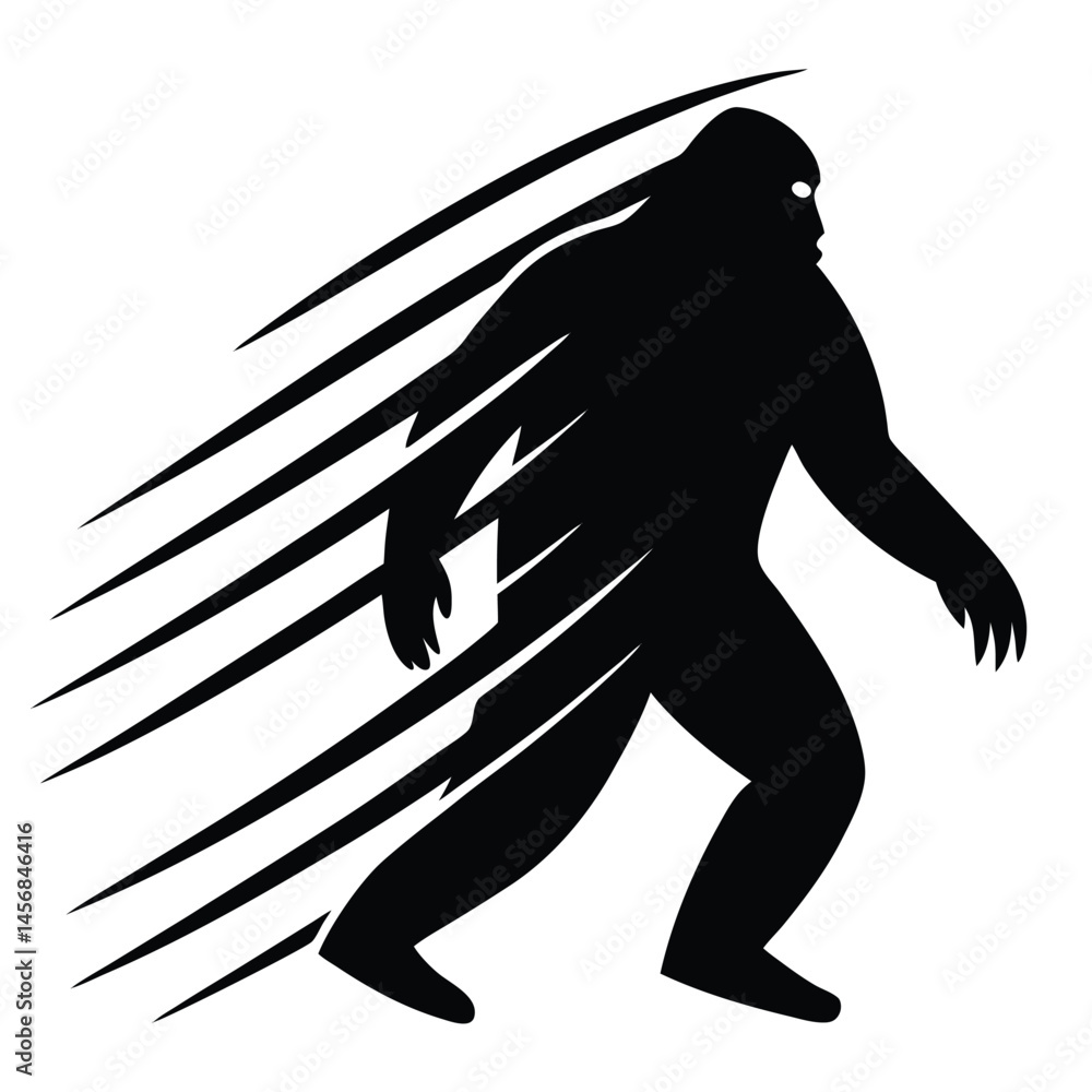 Obraz premium Mysterious Bigfoot Silhouette Fast-Moving Cryptid Illustration