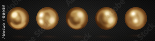 Golden circular shape on dark background. Smooth 3D ball collection with metallic finish. Luxurious gold minimalist design element
