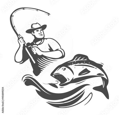 Fisherman caught big fish on spinning rod fishing