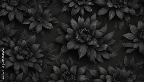 Abstract charcoal floral pattern, dark tones, seamless design, grey scale, subtle pattern