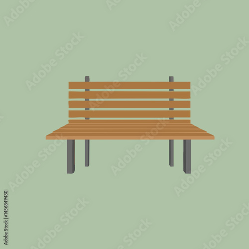 Wooden Park Bench with Metal Legs. Vector Image