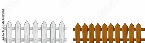 Wooden picket fences gray and brown. Vector Image