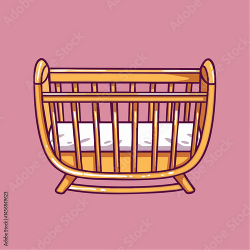 Wooden Baby Crib Vector Illustration. Vector Image