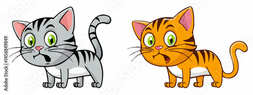 Two Cartoon Kittens with Surprised Expressions. Vector Image