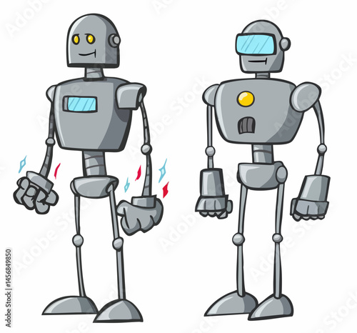 Two Cartoon Robots Illustration. Vector Image