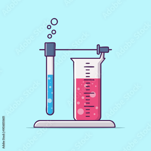 Laboratory glassware with liquids and bubbles. Vector Image