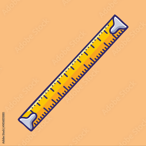 Diagonally Positioned Yellow Measuring Ruler Illustration. Vector Image