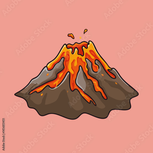 Cartoon Volcano Erupting Lava Illustration. Vector Image