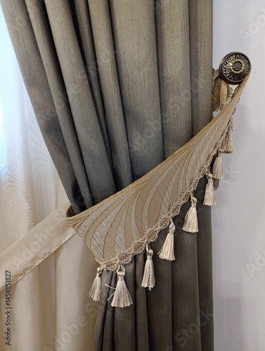 Obraz na płótnie brown velvet curtain, beautiful curtain, curtain, interior decor w salonie