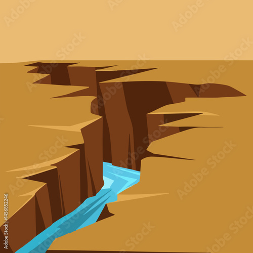 Abstract Canyon River Landscape Illustration. Vector Image