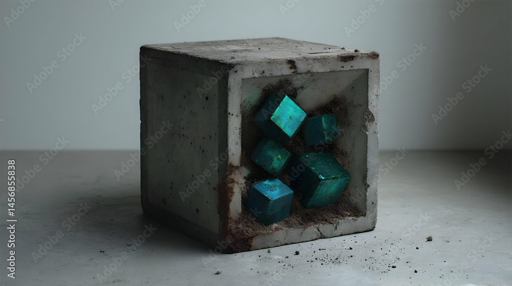 Obraz premium sculpture featuring glowing gemstones embedded in concrete