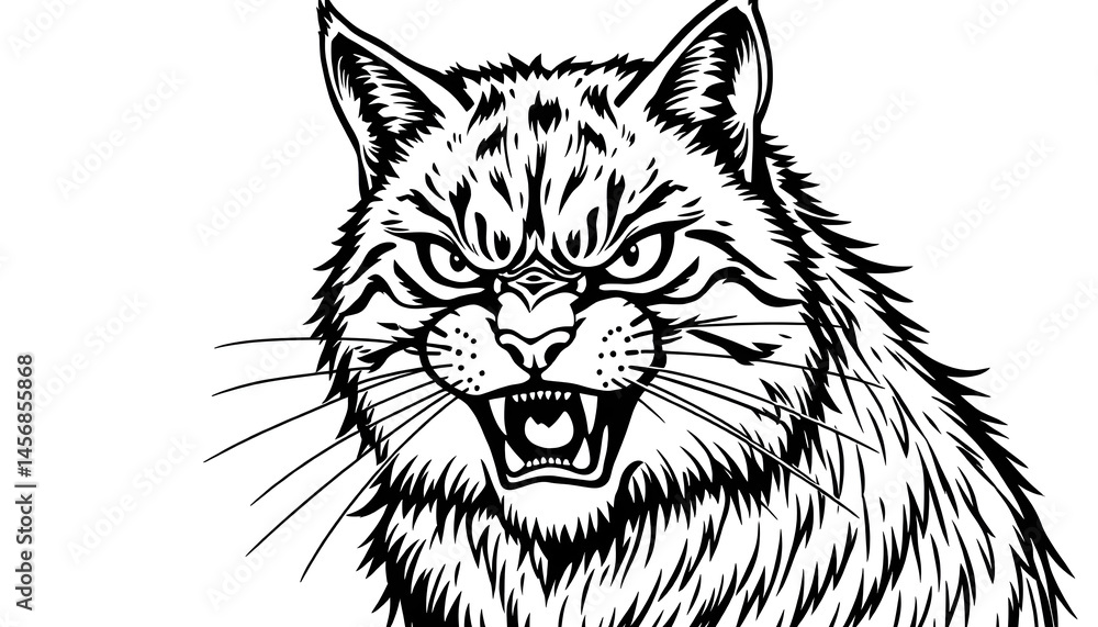 Obraz premium Fierce lynx portrait nature scene black and white illustration artistic setting close-up view wild animal concept
