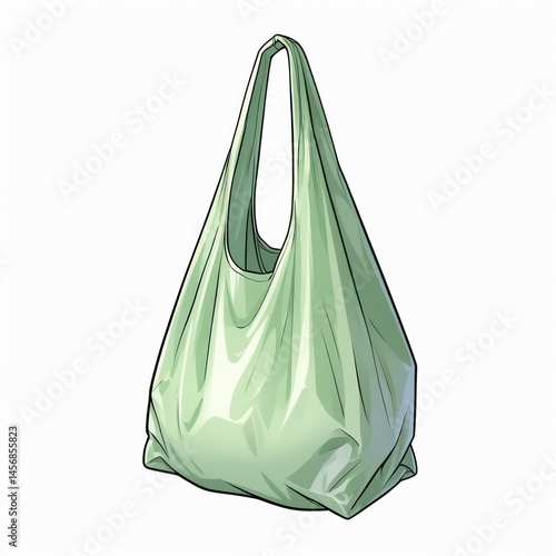 Green plastic bag, a disposable object for carry, isolated on white background