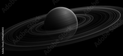 Abstract planet Saturn with ring around. Solar system concept. Scientific presentation backdrop for astronomy online webinar or conference. Black outer space. Vector illustration