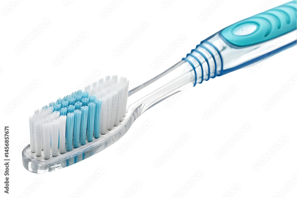Close-up of a new toothbrush with blue accents, isolated on black, promoting dental hygiene and oral care. Close-up of a new toothbrush with blue accents, isolated on black, promoting dental hygiene and oral care.