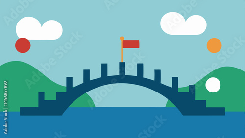 Bridge to Success A bridge crossing over a river with various stepping stones labeled with different goals leading to the other side. The bridge represents the connectivity between