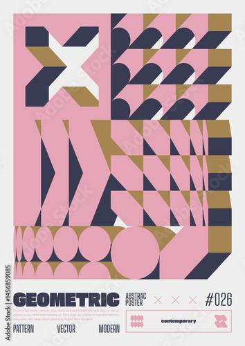 Modern abstract poster, Raster version of high quality and resolution, artwork with geometric postmodern shapes in brutalism aesthetics, minimalistic trendy bold composition, A4 futuristic graphic 26