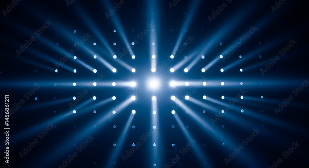Naklejka premium Bright Blue Radial Beams Radiating from Center Point in a Dark Background Creates Symmetric Pattern and Lens Flare