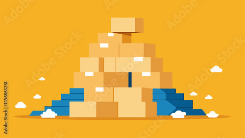 Box Mountain A large pile of cardboard boxes stacked haphazardly some boxes tipped over and spilling out bubble wrap and packaging peanuts.