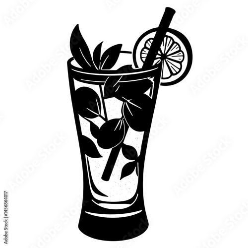 Silhouette of no-alcohol mojito with lime and mint splash, summer refreshment