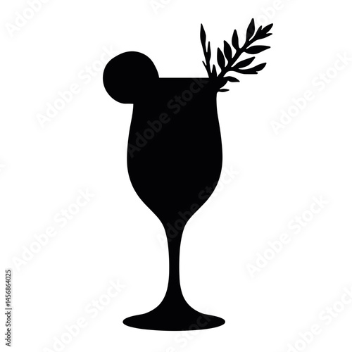 Silhouette of refreshing tonic glass with herbs on white background, wellness
