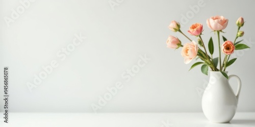 Wallpaper Mural A Simple Arrangement of Peach-Colored Blooms in a Pristine White Vase on a Table Against a Light Neutral Background Torontodigital.ca