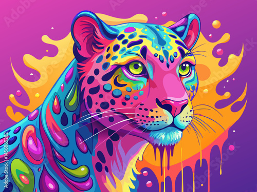 Vibrant Colorful Leopard Portrait Abstract Art