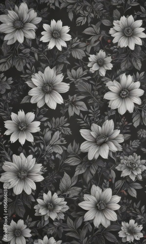 Subtle charcoal floral wallpaper, seamless repeat pattern, wall, elegant