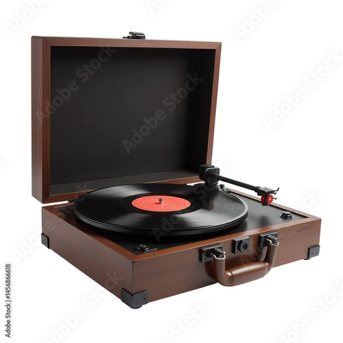Vinyl Record Player with Album on Transparent Background