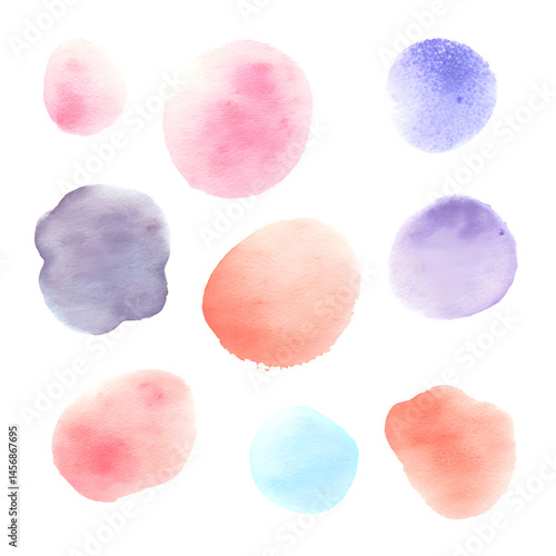 Blobby watercolor marks, soft pastel tones