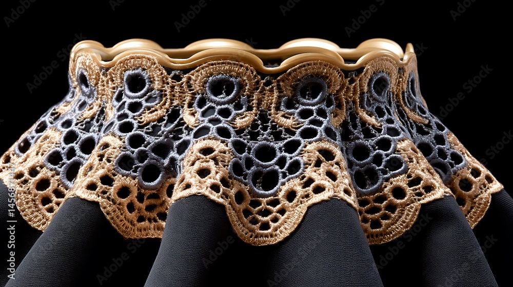 Obraz premium Elegant Lace Trim on Dark Fabric with Closeup Detail.