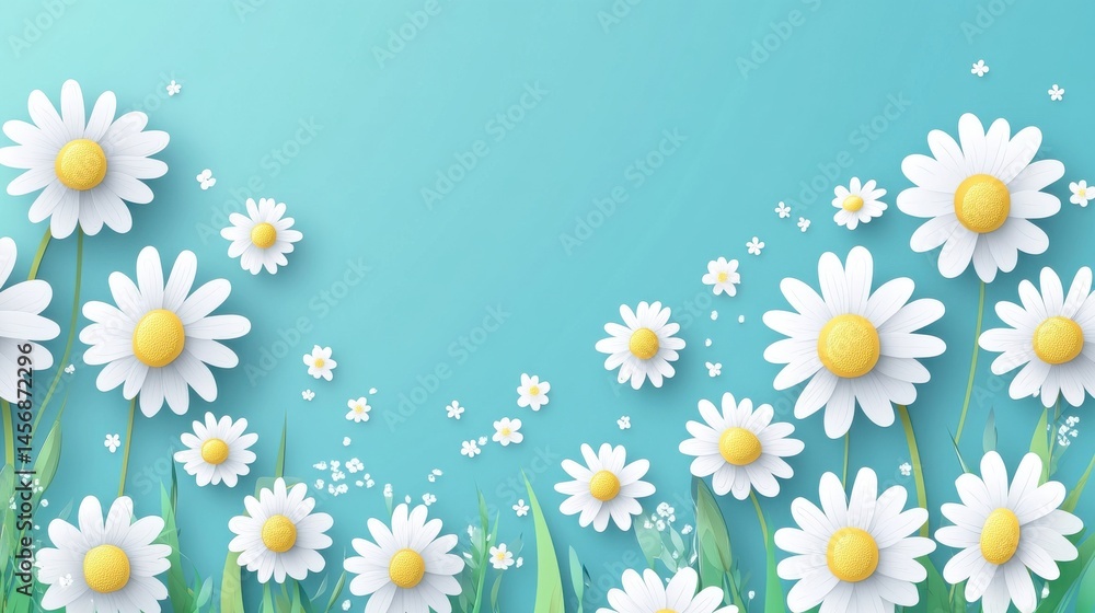 Obraz premium A collection of paper daisies on a blue background.