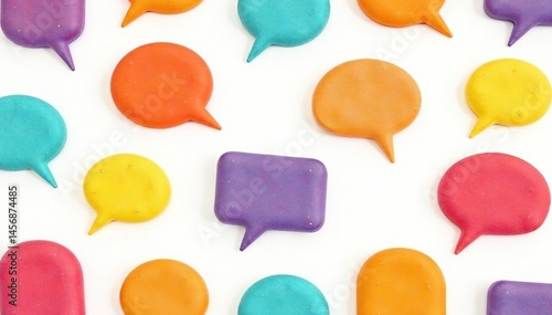 Seamless repeating pattern of colorful speech bubbles on a white background , seamless, chat