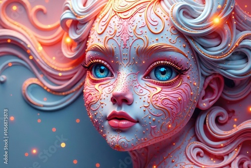Symmetrical lines form a unique face pattern on a smooth surface , background pattern, surface pattern, geometric