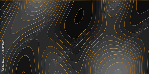 Abstract golden black background with Topographic line map pattern. abstract wavy and curved lines background. linear map. Dark seamless design. Bold tile able isolines pattern. Vector illustration.
