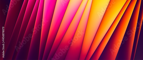 Glowing angular layered folds in pink orange yellow tones create fiery abstract structure full of energy and motion. Visual symphony of color where form and emotion merge in vibrant modern expression